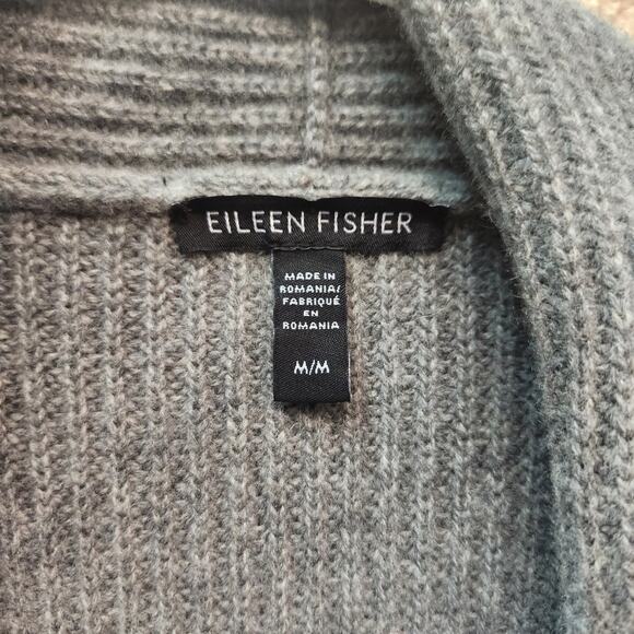 Eileen Fisher Gray Knit Cardigan Size Medium Cashmere Wool Blend - Picture 3 of 6